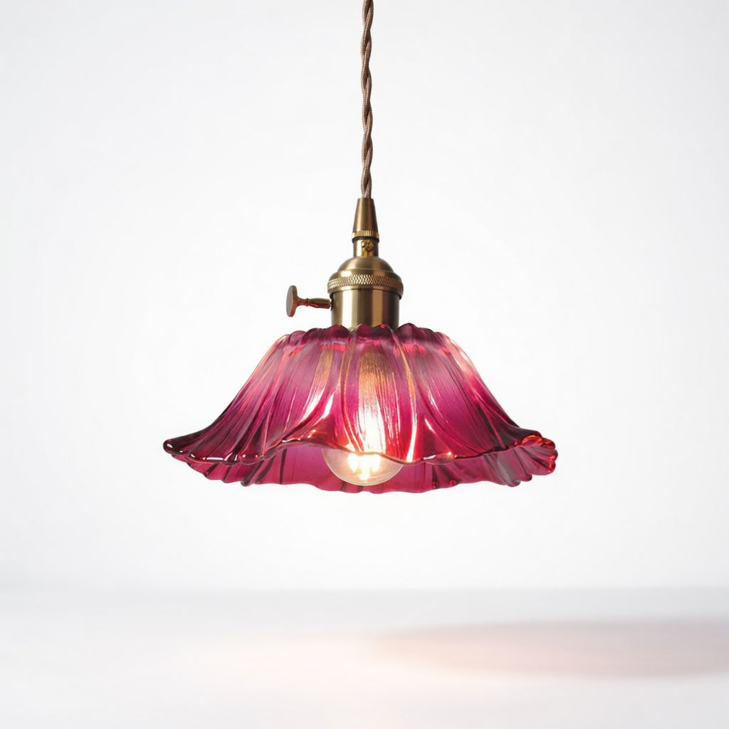 Fleurisence | Élégante Suspension Verre Rouge Pétales de Fleurs