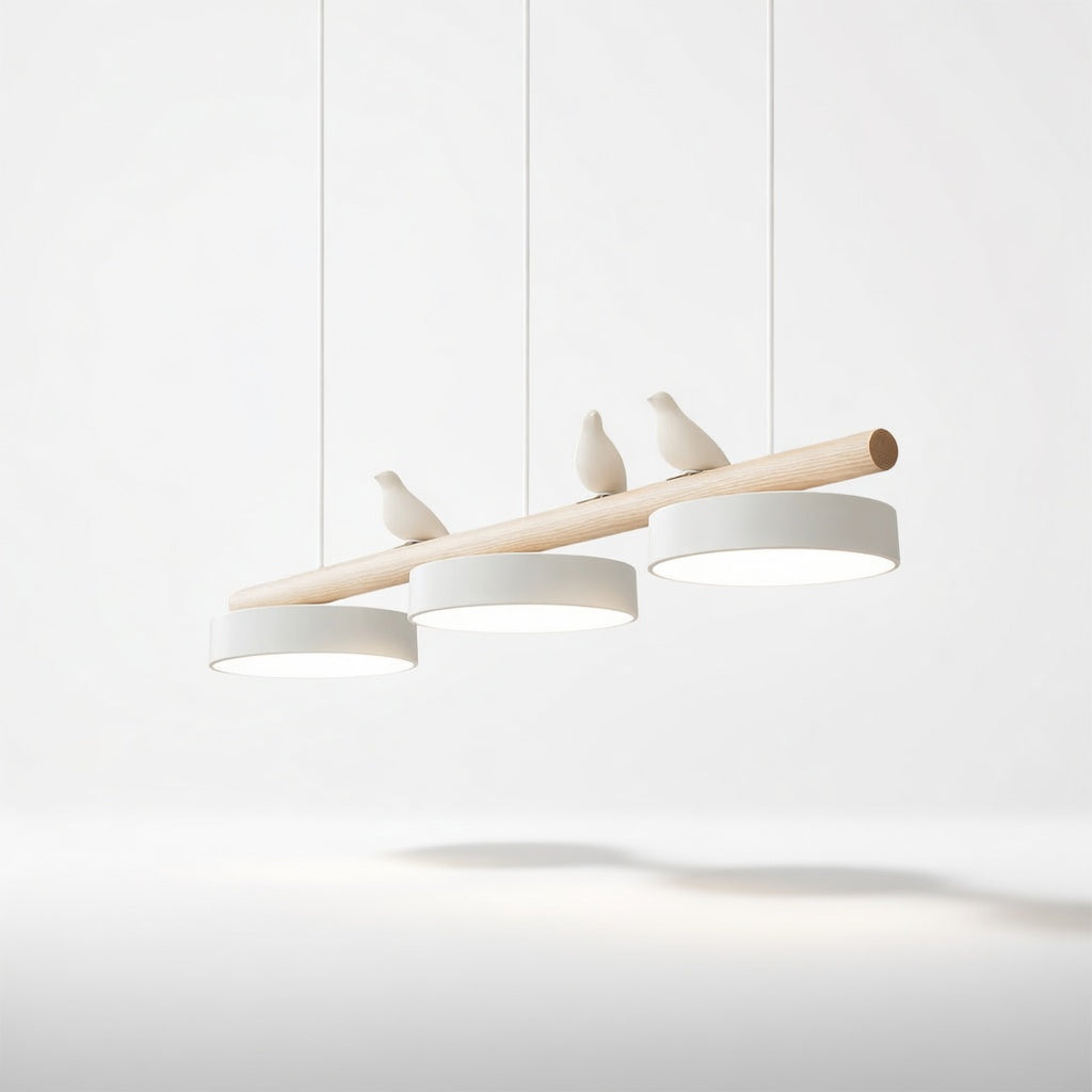 AviaraBird | Élégante Suspension en Métal et Bois avec Lumière LED