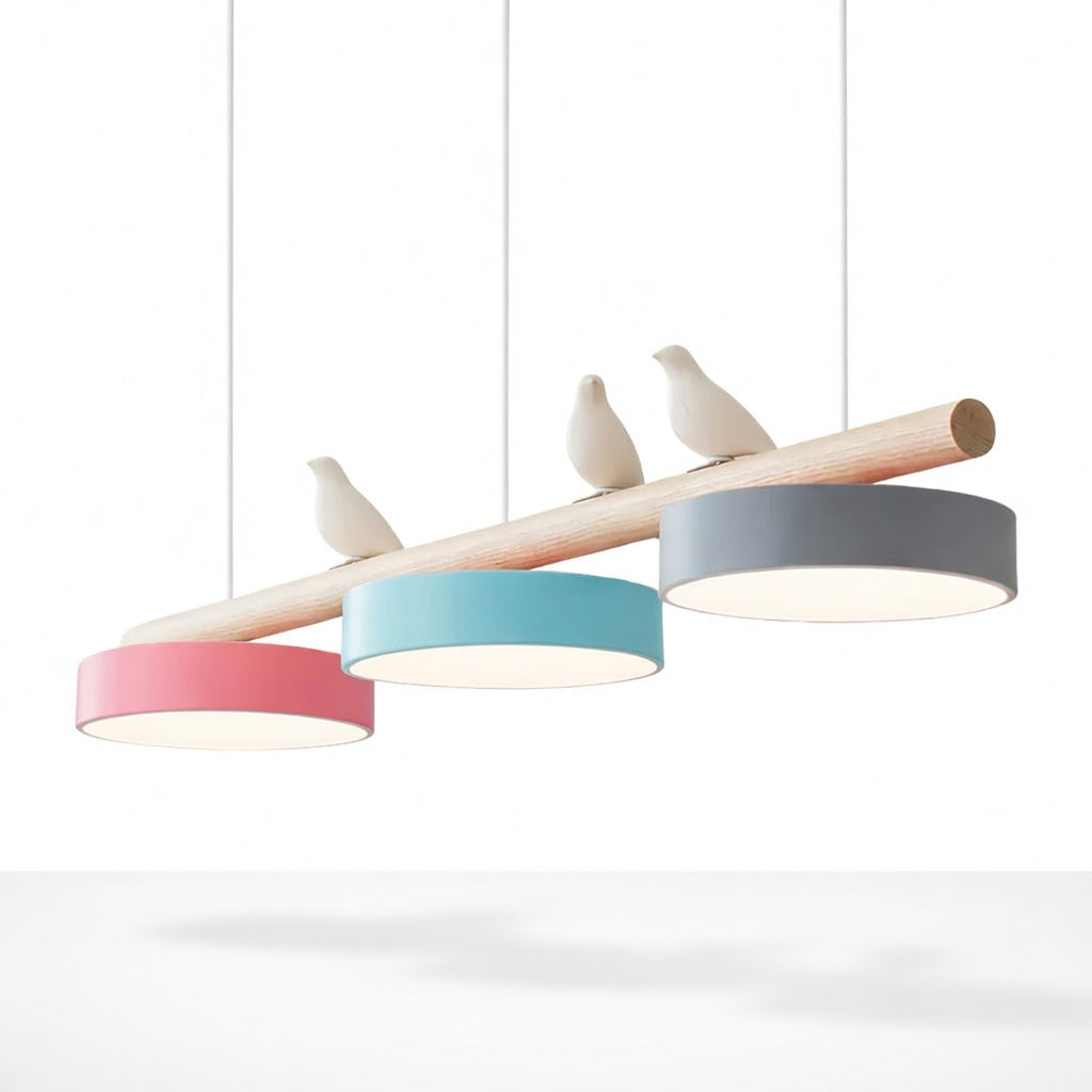 AviaraBird | Élégante Suspension en Métal et Bois avec Lumière LED