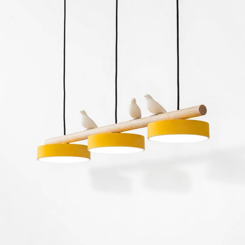 AviaraBird | Élégante Suspension en Métal et Bois avec Lumière LED