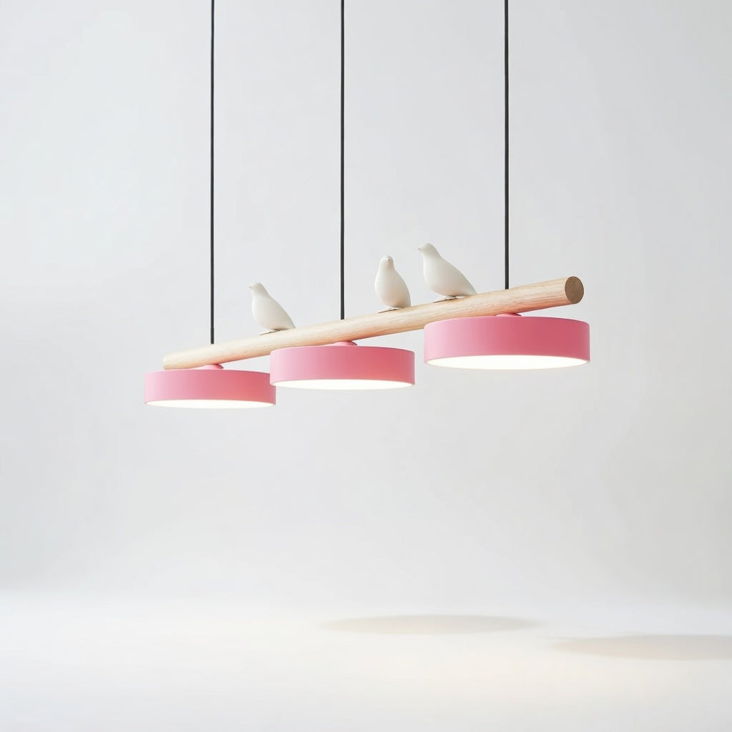 AviaraBird | Élégante Suspension en Métal et Bois avec Lumière LED