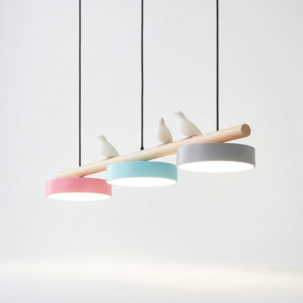 AviaraBird | Élégante Suspension en Métal et Bois avec Lumière LED