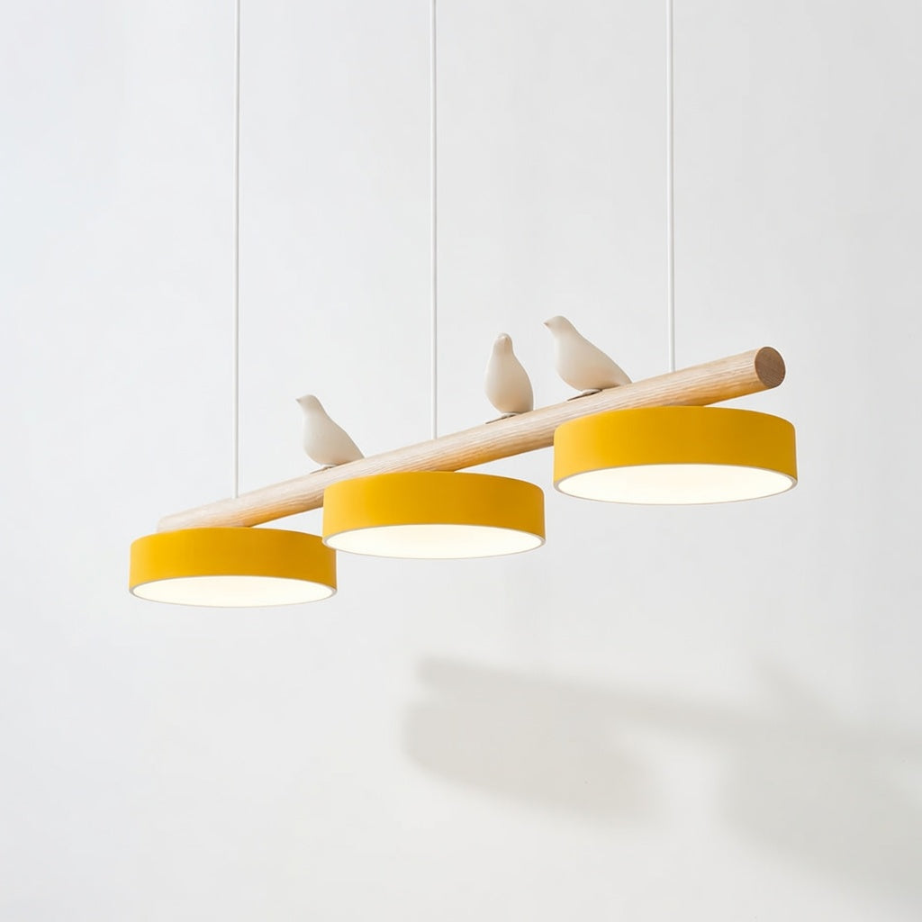 AviaraBird | Élégante Suspension en Métal et Bois avec Lumière LED