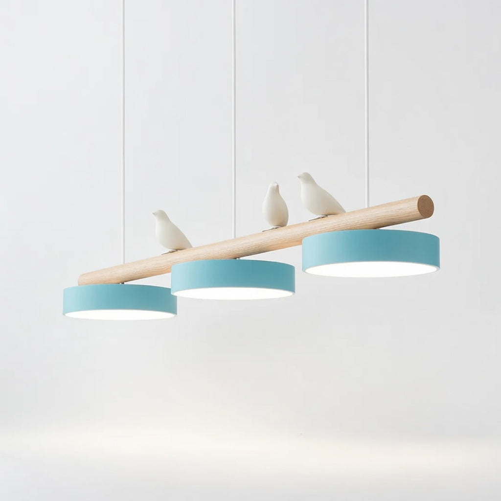 AviaraBird | Élégante Suspension en Métal et Bois avec Lumière LED