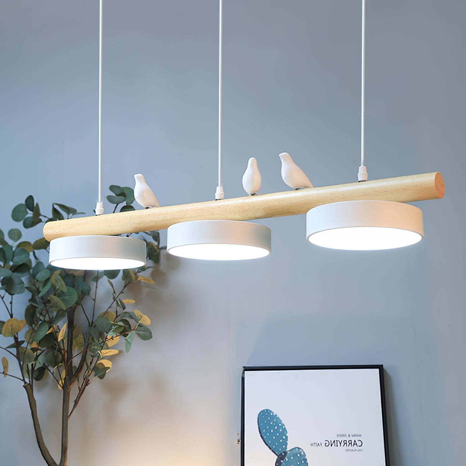 AviaraBird | Élégante Suspension en Métal et Bois avec Lumière LED 5