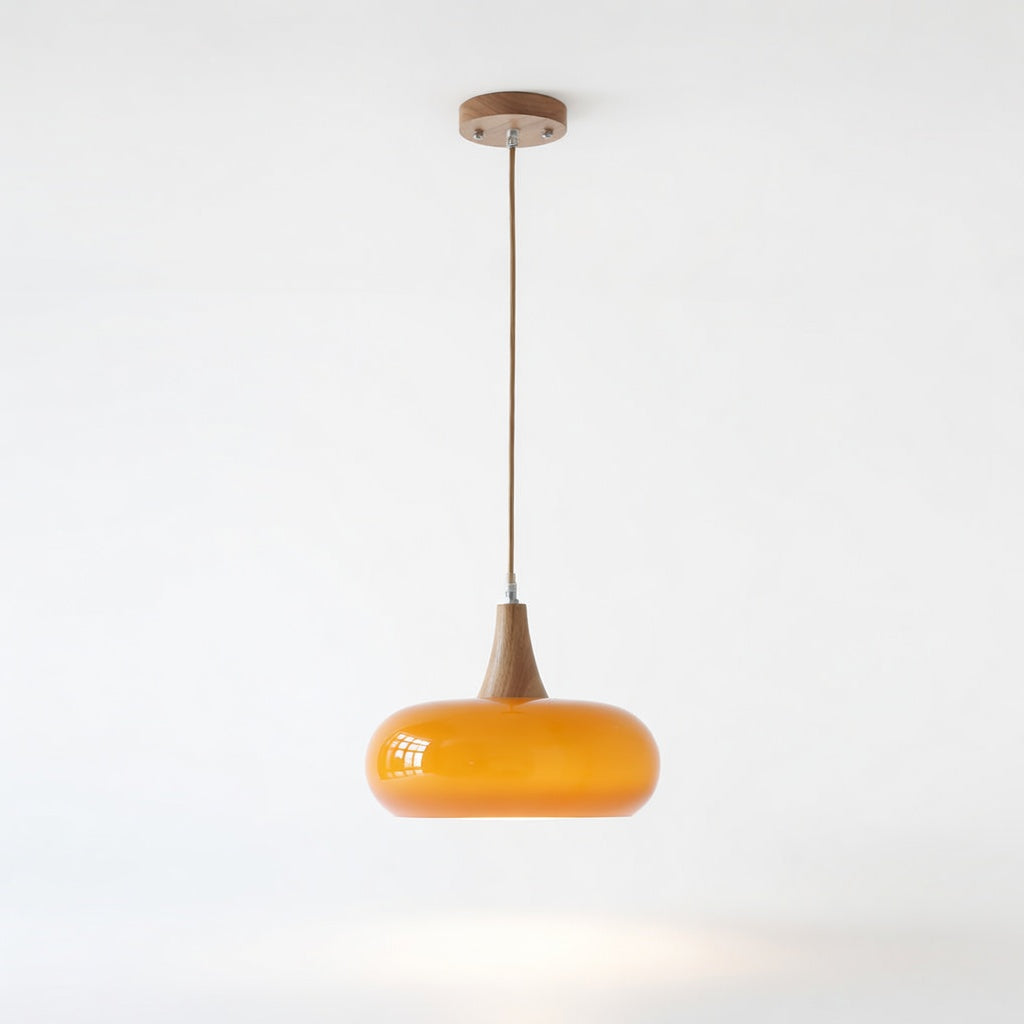 CharlotteWood | Élégante Suspension en Verre Ambre et Bois Artisanale