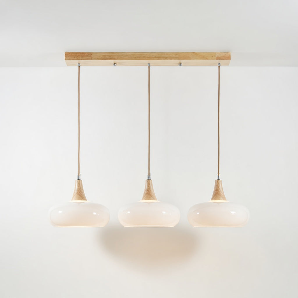 CharlotteWood | Élégante Suspension en Verre Ambre et Bois Artisanale