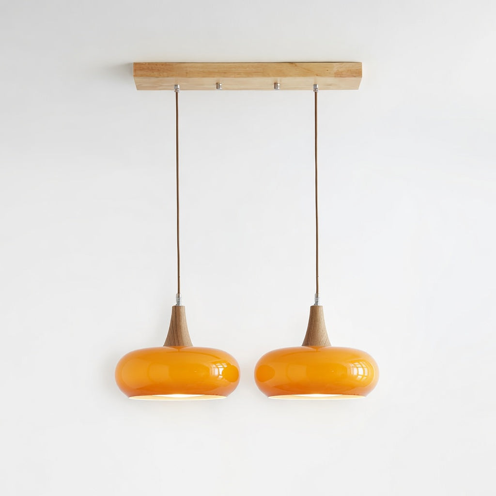 CharlotteWood | Élégante Suspension en Verre Ambre et Bois Artisanale