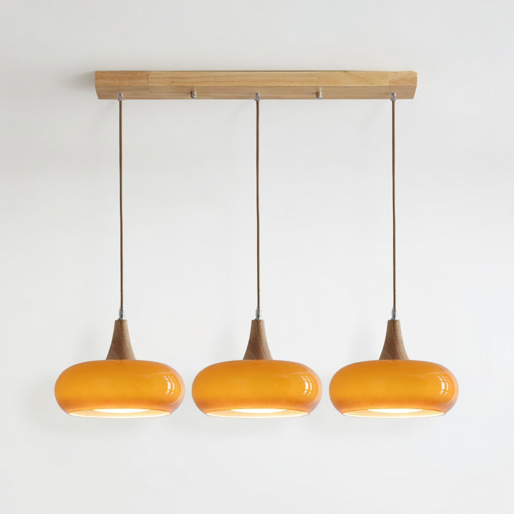 CharlotteWood | Élégante Suspension en Verre Ambre et Bois Artisanale