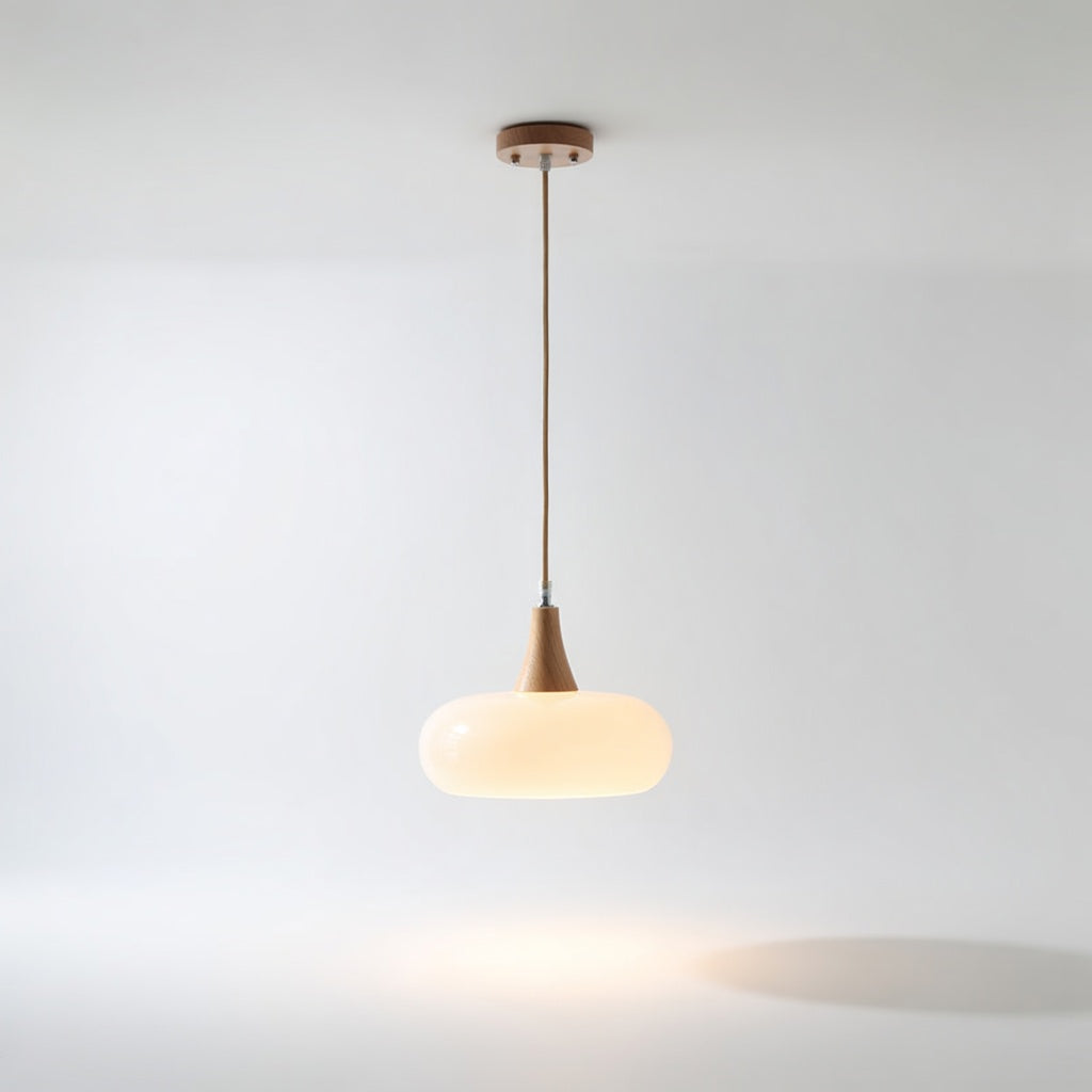 CharlotteWood | Élégante Suspension en Verre Ambre et Bois Artisanale