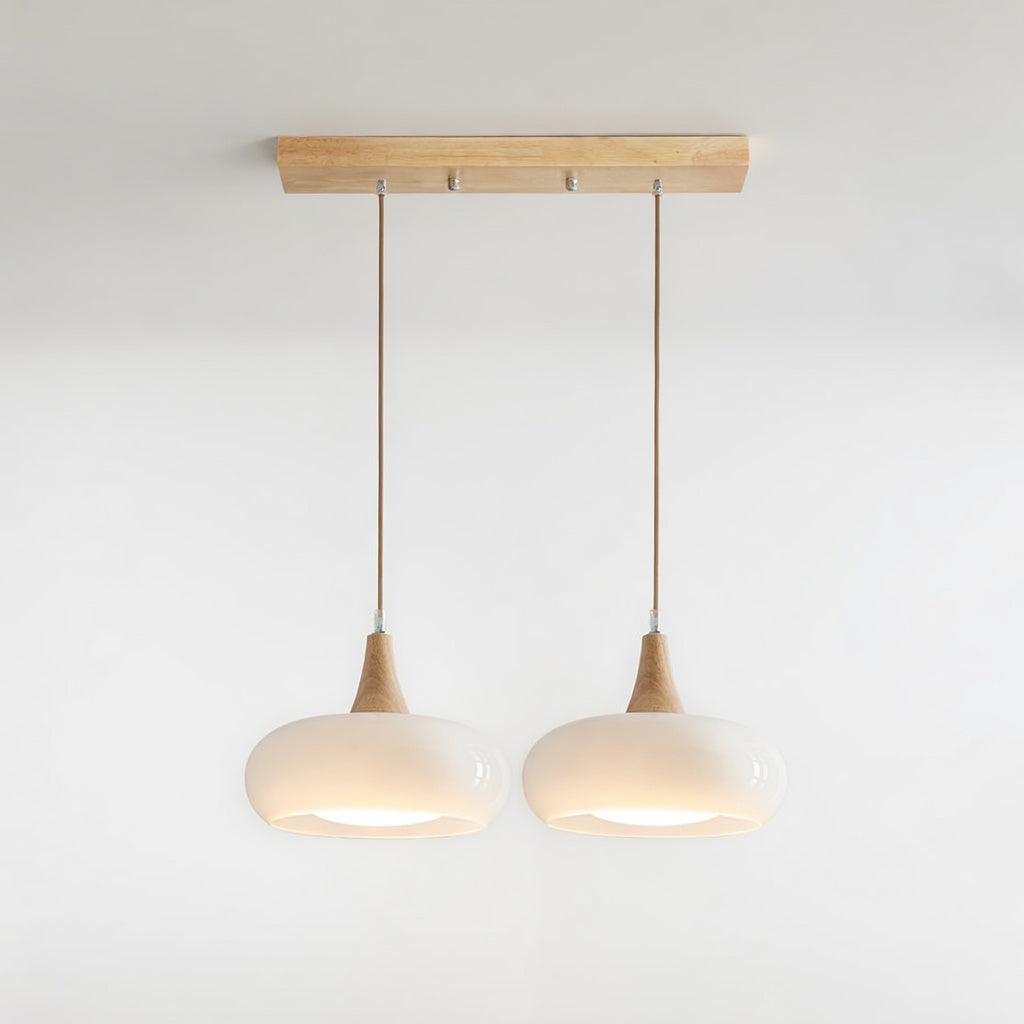 CharlotteWood | Élégante Suspension en Verre Ambre et Bois Artisanale