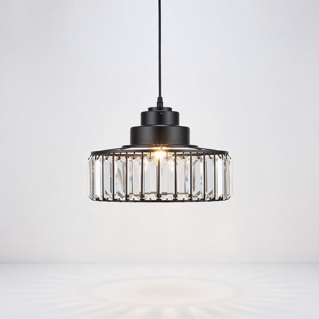 CristalNoir | Élégante Lampe Suspendue en Verre Transparent avec Cristaux