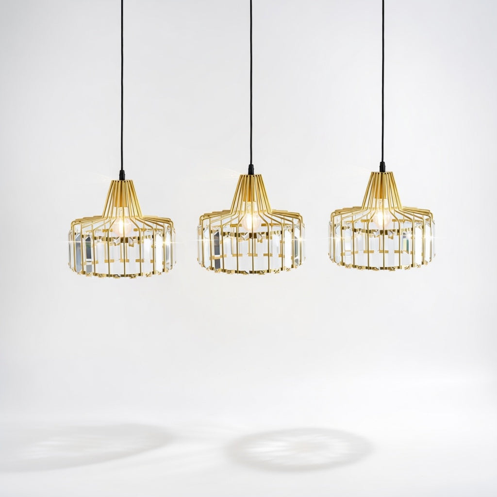 CristalNoir | Élégante Lampe Suspendue en Verre Transparent avec Cristaux