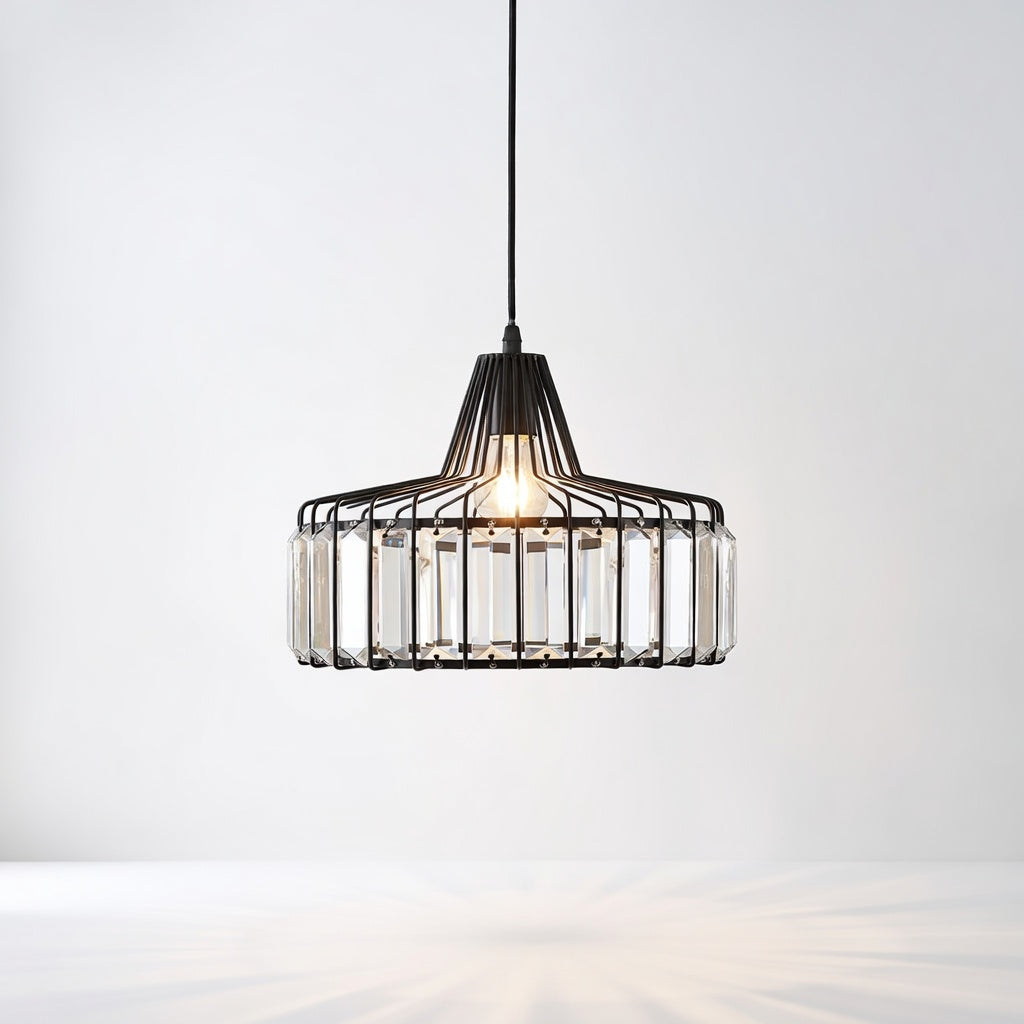 CristalNoir | Élégante Lampe Suspendue en Verre Transparent avec Cristaux