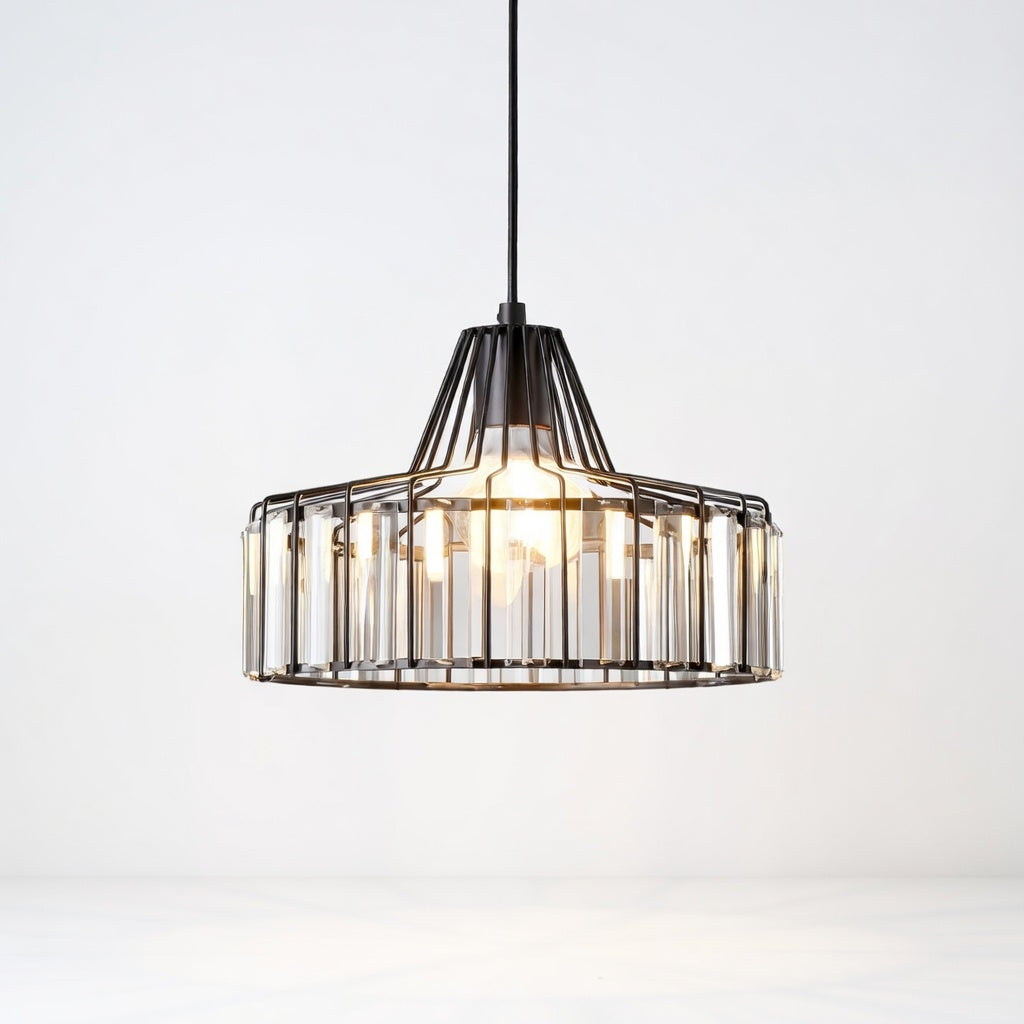 CristalNoir | Élégante Lampe Suspendue en Verre Transparent avec Cristaux