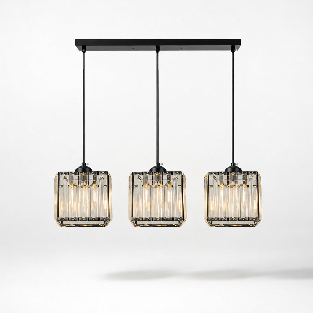 CristalNova | Élégante Suspension en Verre de Cristal Moderne 3 Têtes