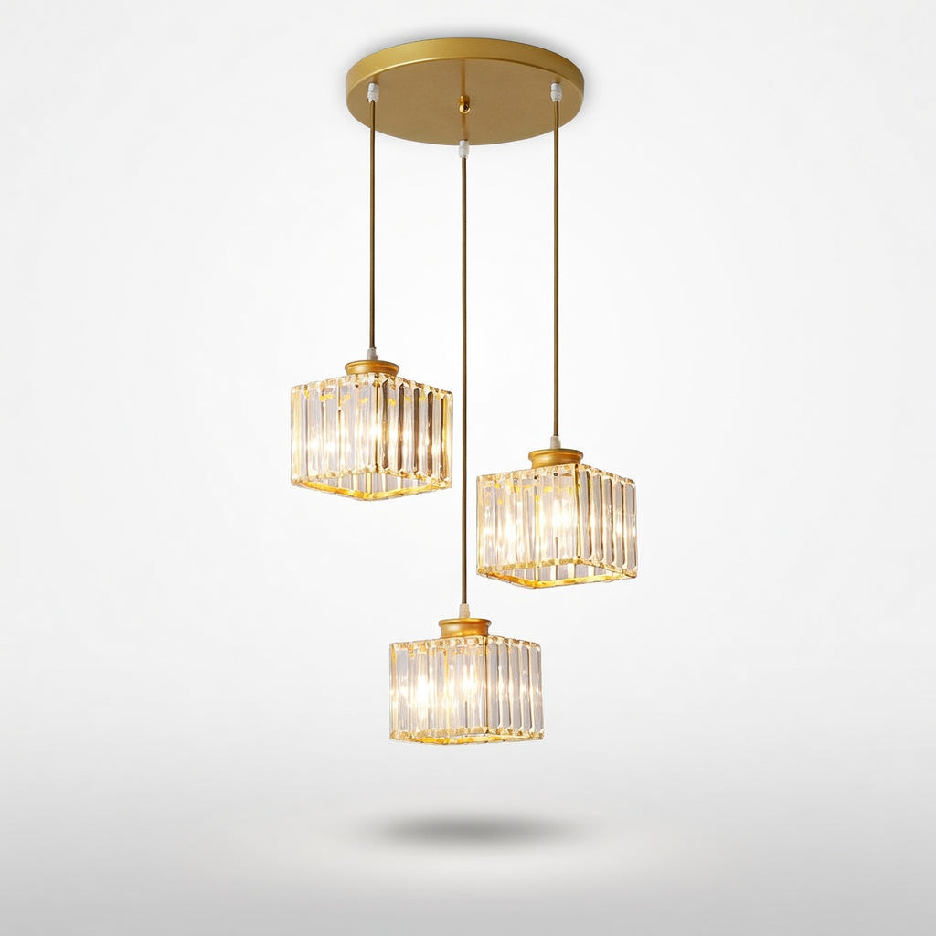 CristalNova | Élégante Suspension en Verre de Cristal Moderne 3 Têtes