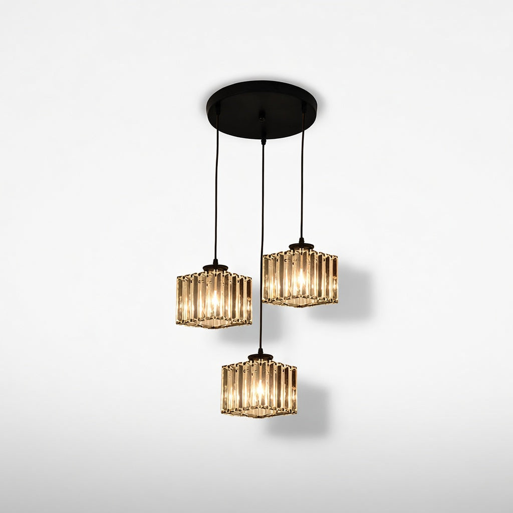 CristalNova | Élégante Suspension en Verre de Cristal Moderne 3 Têtes