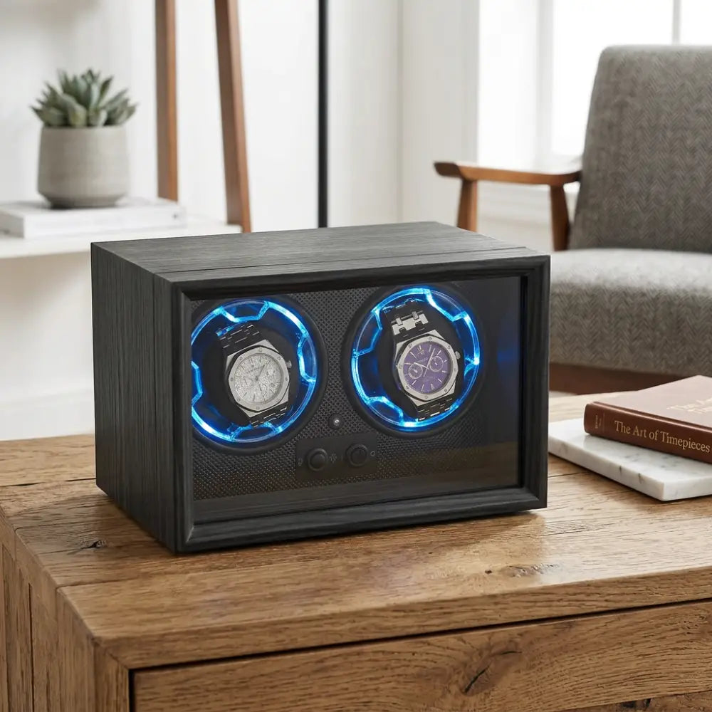 Ligne | Remontoir Montre Cube Double Corbeau Bois - Silencieux