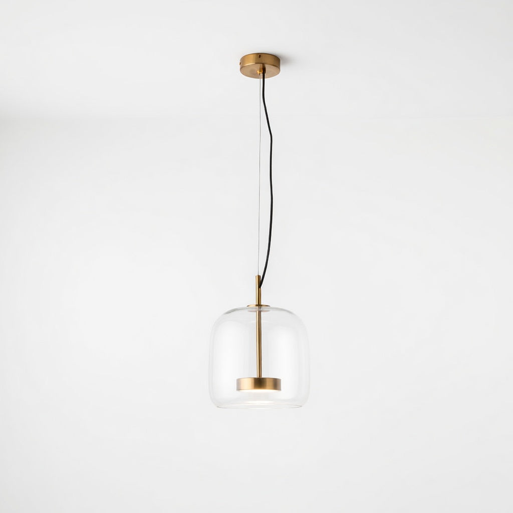 Liodell | Élégante Lampe Suspendue en Verre Transparent et Laiton