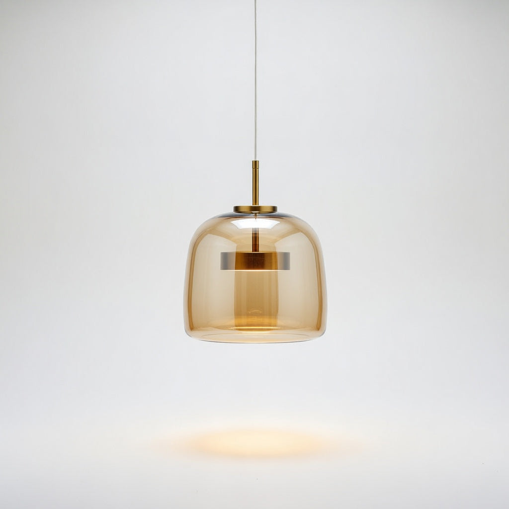 Liodell | Élégante Lampe Suspendue en Verre Transparent et Laiton