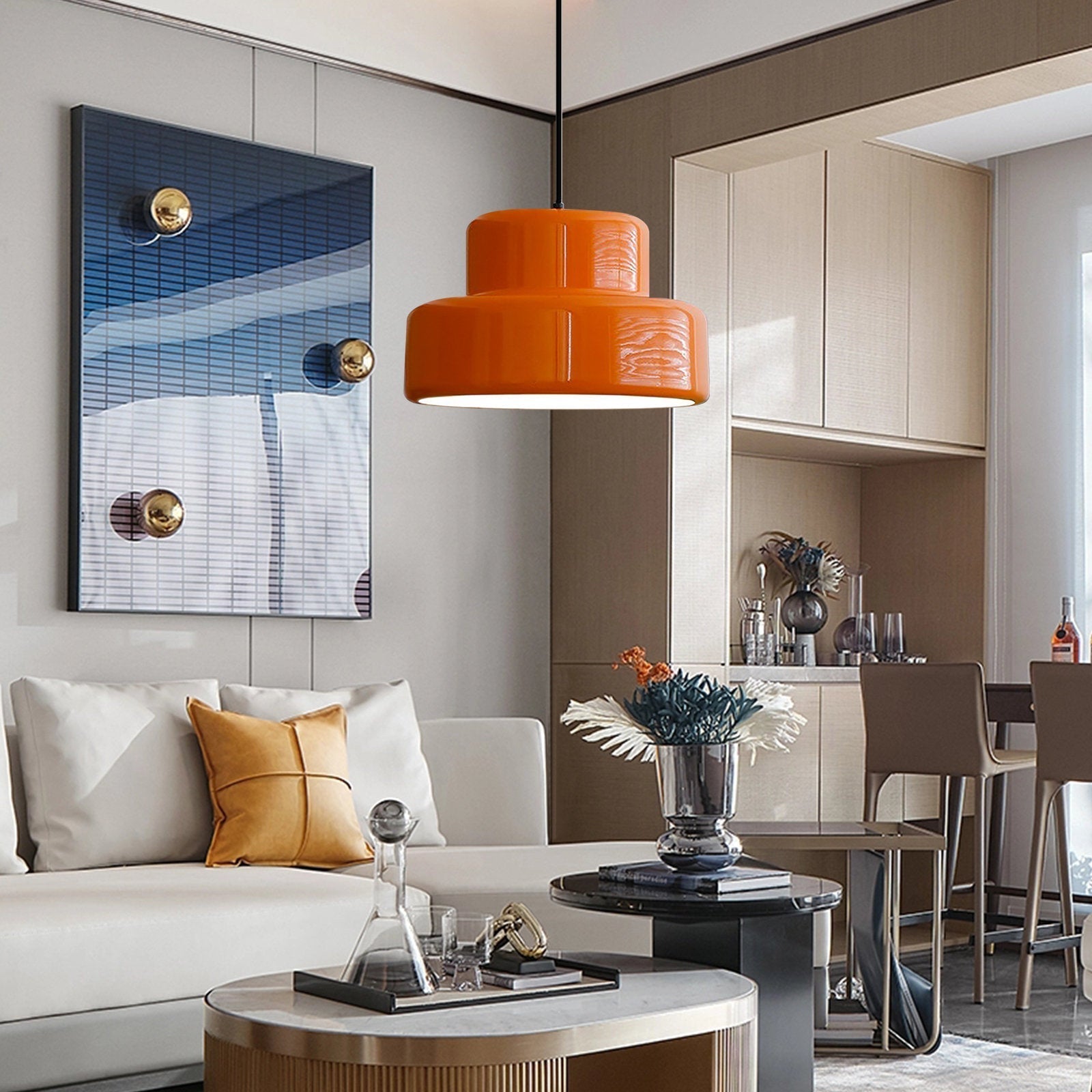 LumoCielo | Élégante Lampe Suspendue en Fer Orange pour Salle à Manger 4