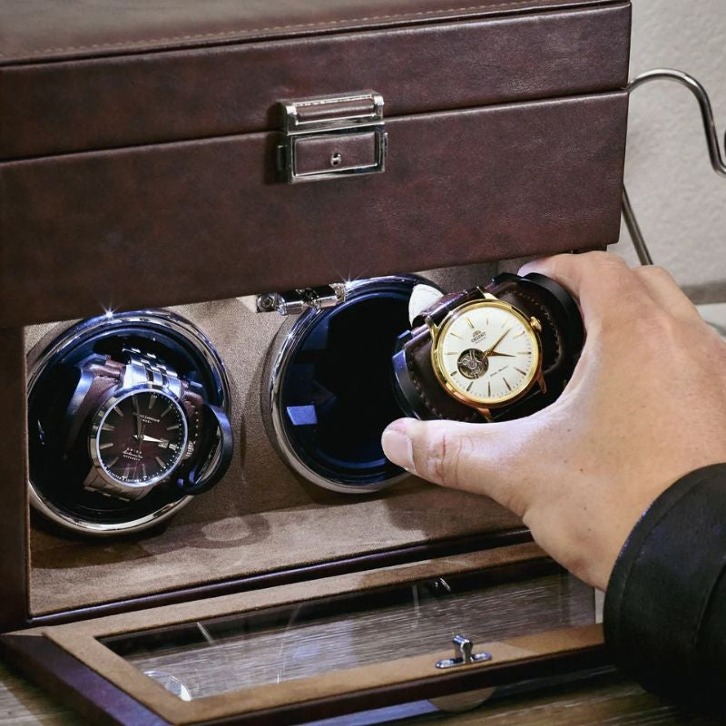 NovaLine | Remontoir Montres Automatiques Cognac - 2 Montres | Entretien optimal