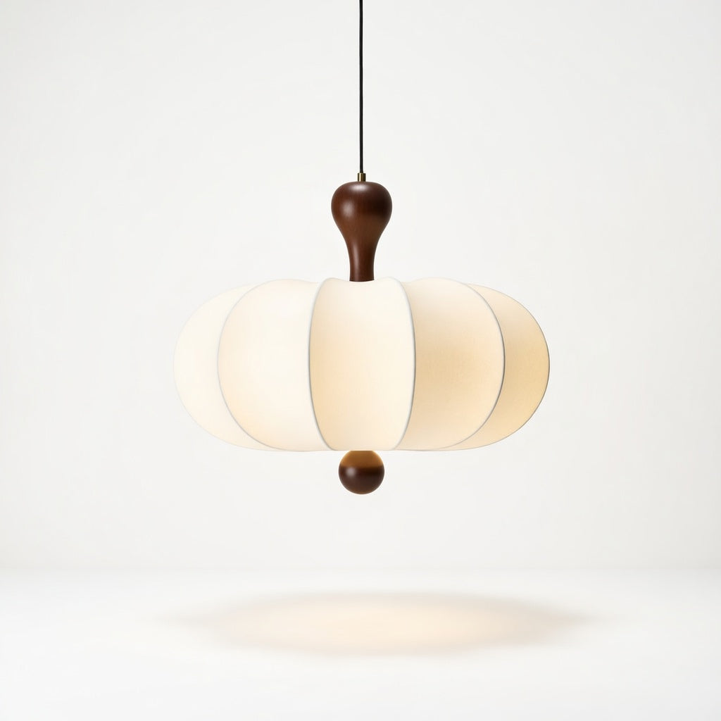 NutriaWood | Élégante Suspension Sculptée en Tissu Blanc et Noyer