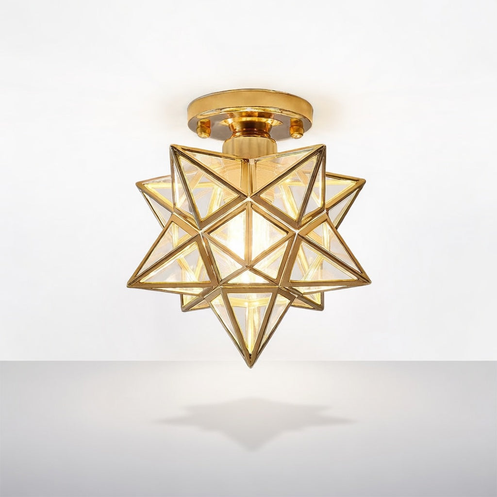 Plafonnier Étoile Design en Métal Doré avec Éclairage Ambiance pour Intérieurs Modernes
