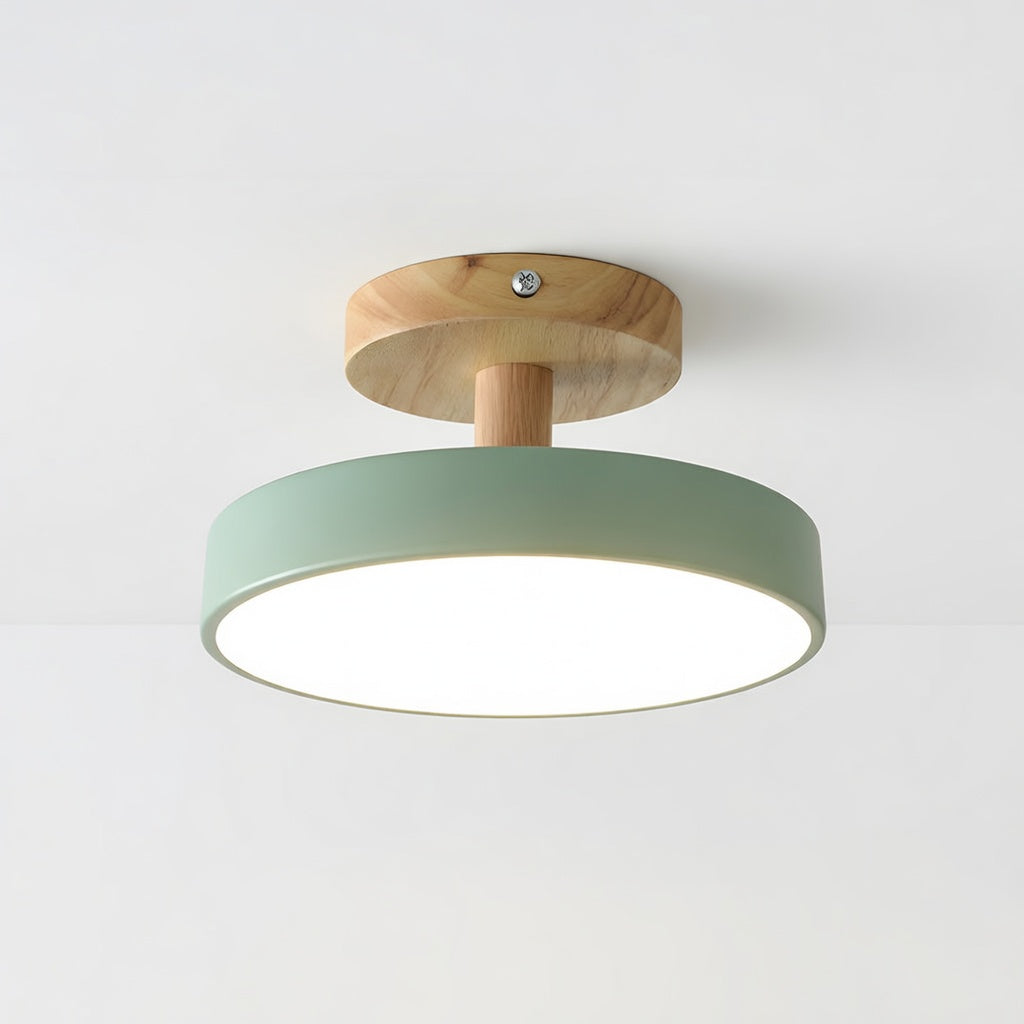 Plafonnier LED Design Compact en Bois et Métal | Éclairage Doux pour Petits Espaces
