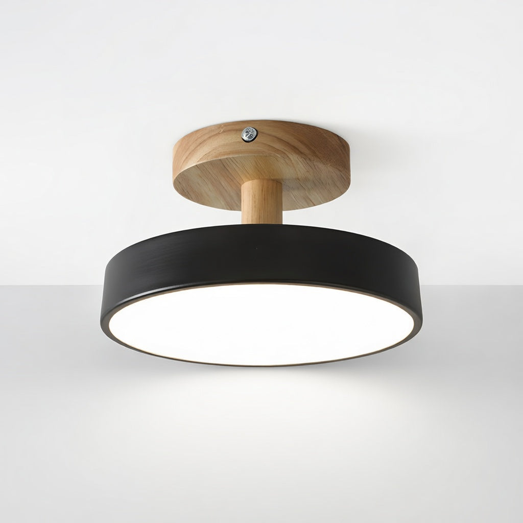 Plafonnier LED Design Compact en Bois et Métal | Éclairage Doux pour Petits Espaces