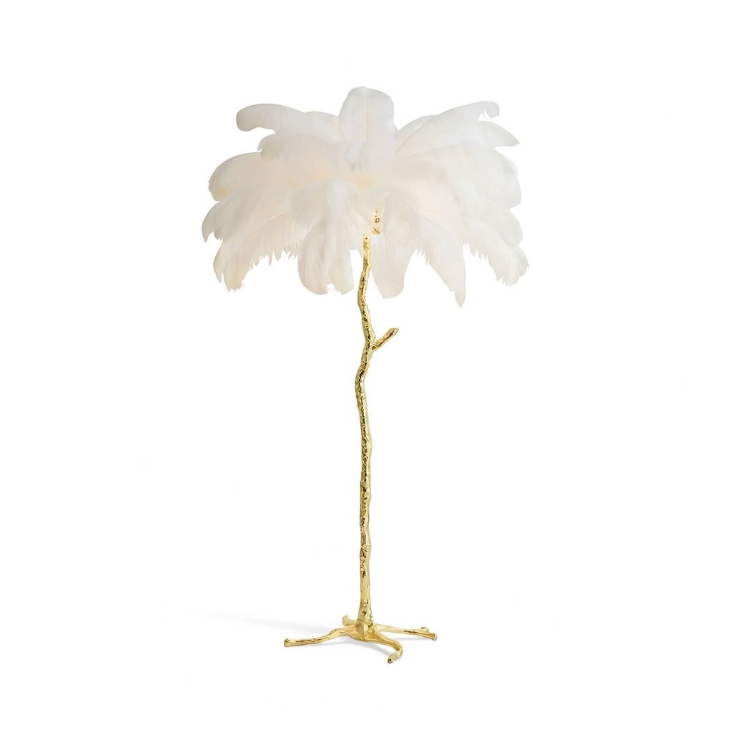 PlumeLuxe | Élégant Lampadaire Design en Plumes Dorées pour Salon