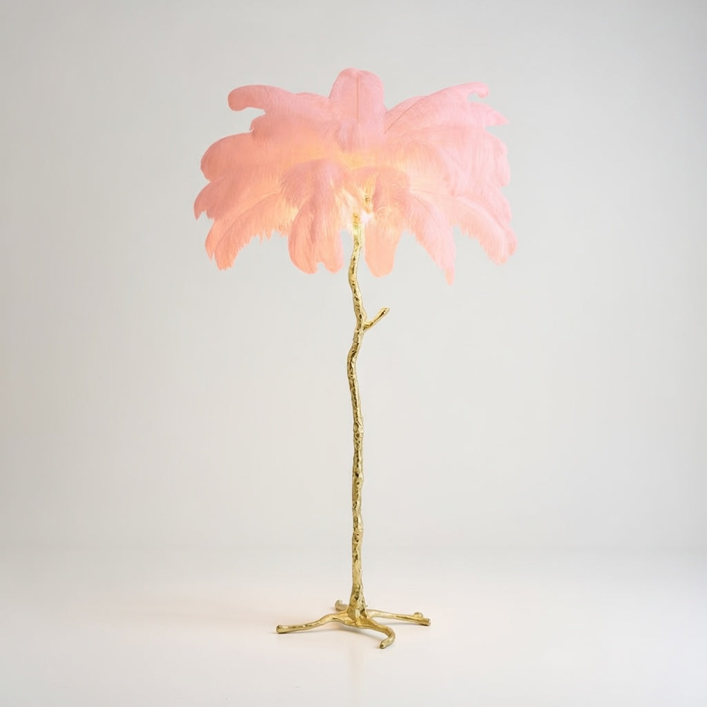PlumeLuxe | Élégant Lampadaire Design en Plumes Dorées pour Salon