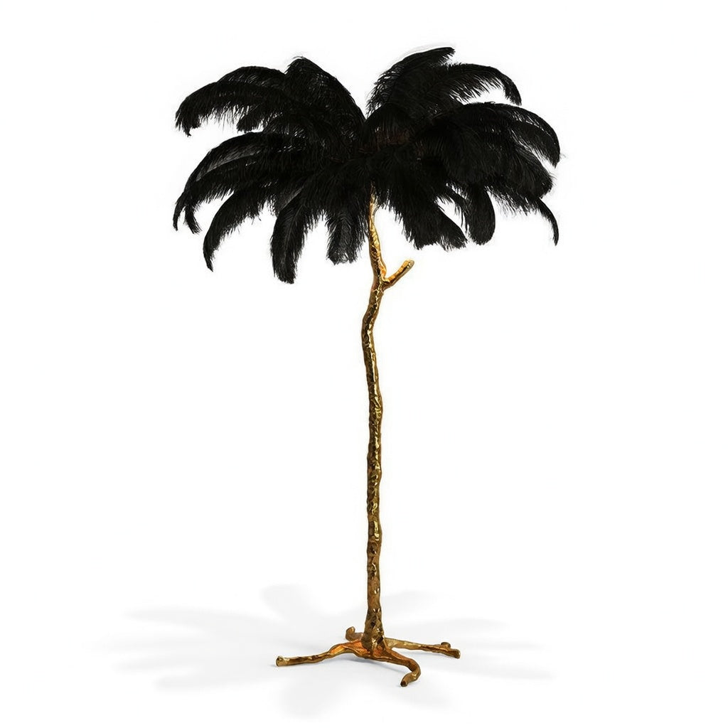 PlumeLuxe | Élégant Lampadaire Design en Plumes Dorées pour Salon