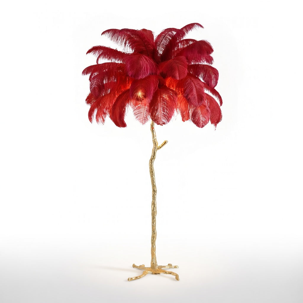 PlumeLuxe | Élégant Lampadaire Design en Plumes Dorées pour Salon