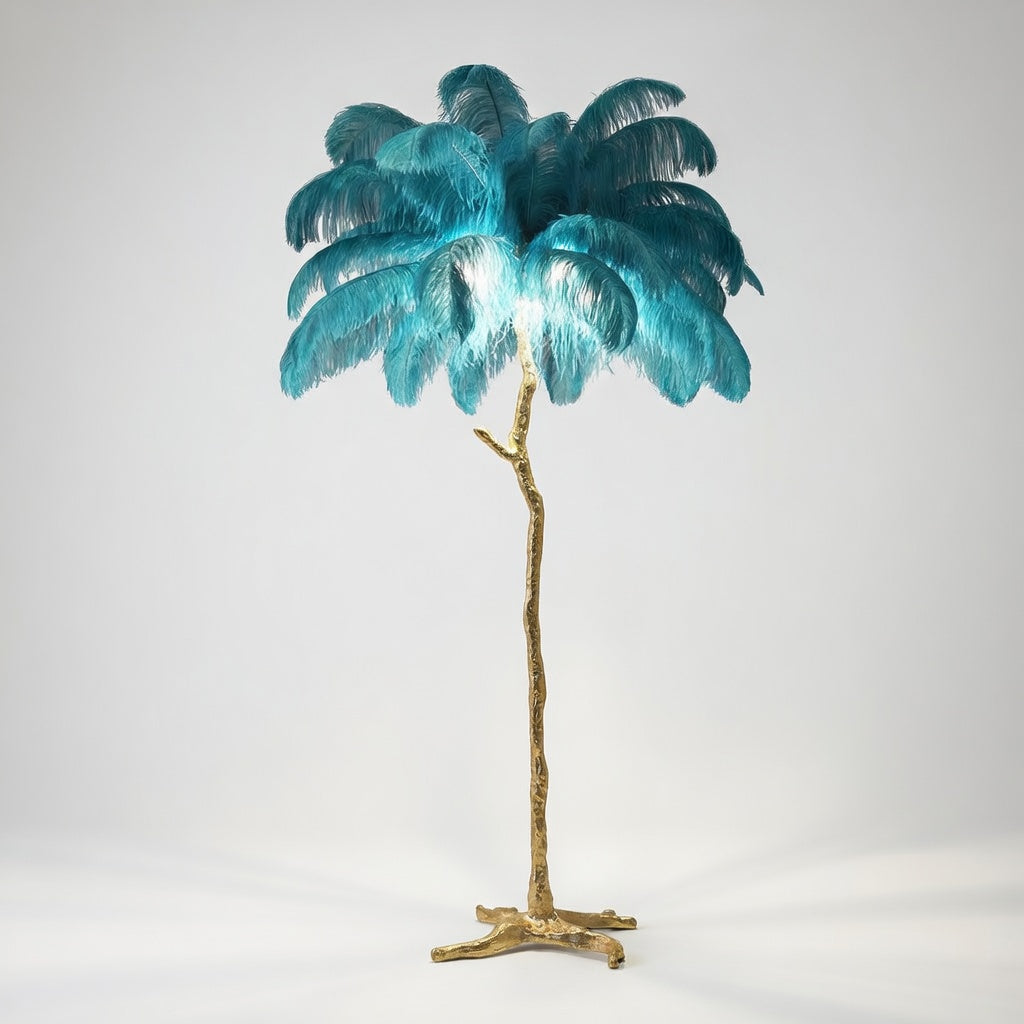 PlumeLuxe | Élégant Lampadaire Design en Plumes Dorées pour Salon