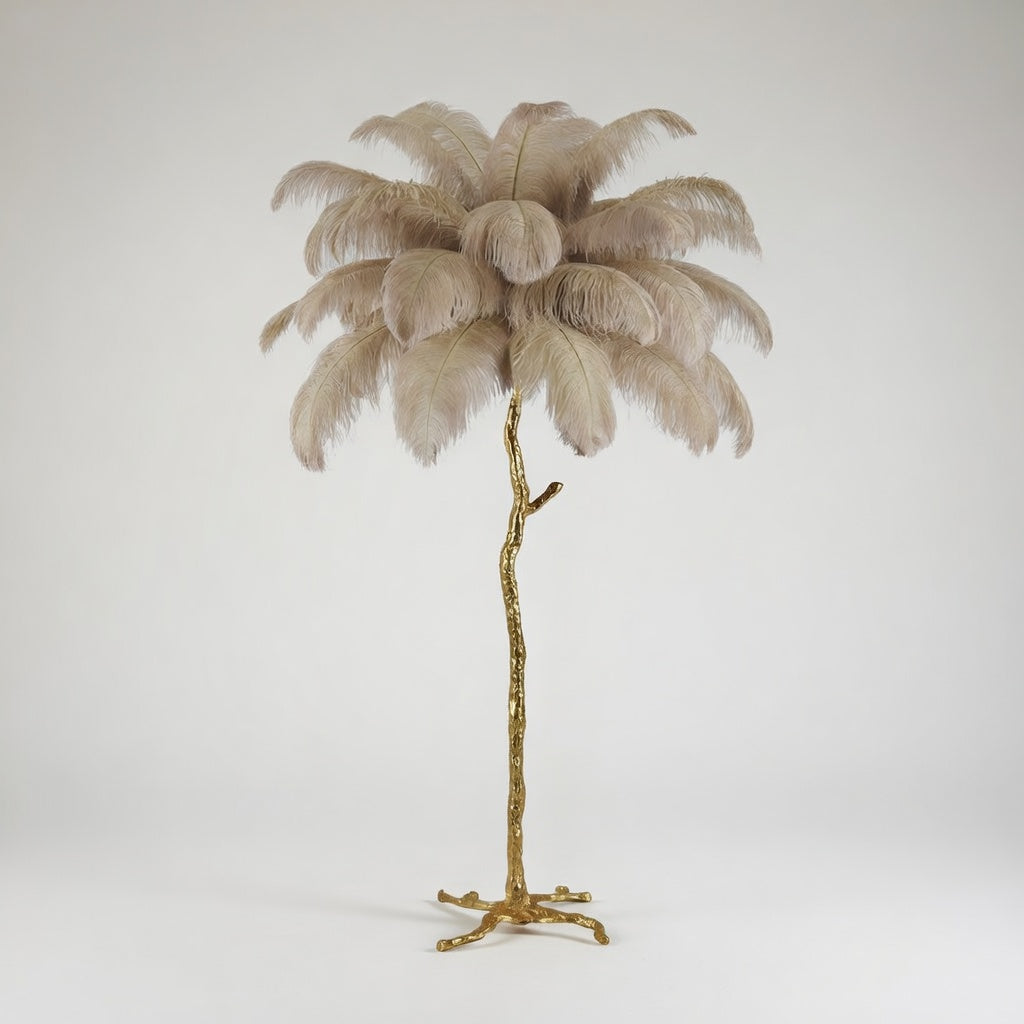 PlumeLuxe | Élégant Lampadaire Design en Plumes Dorées pour Salon