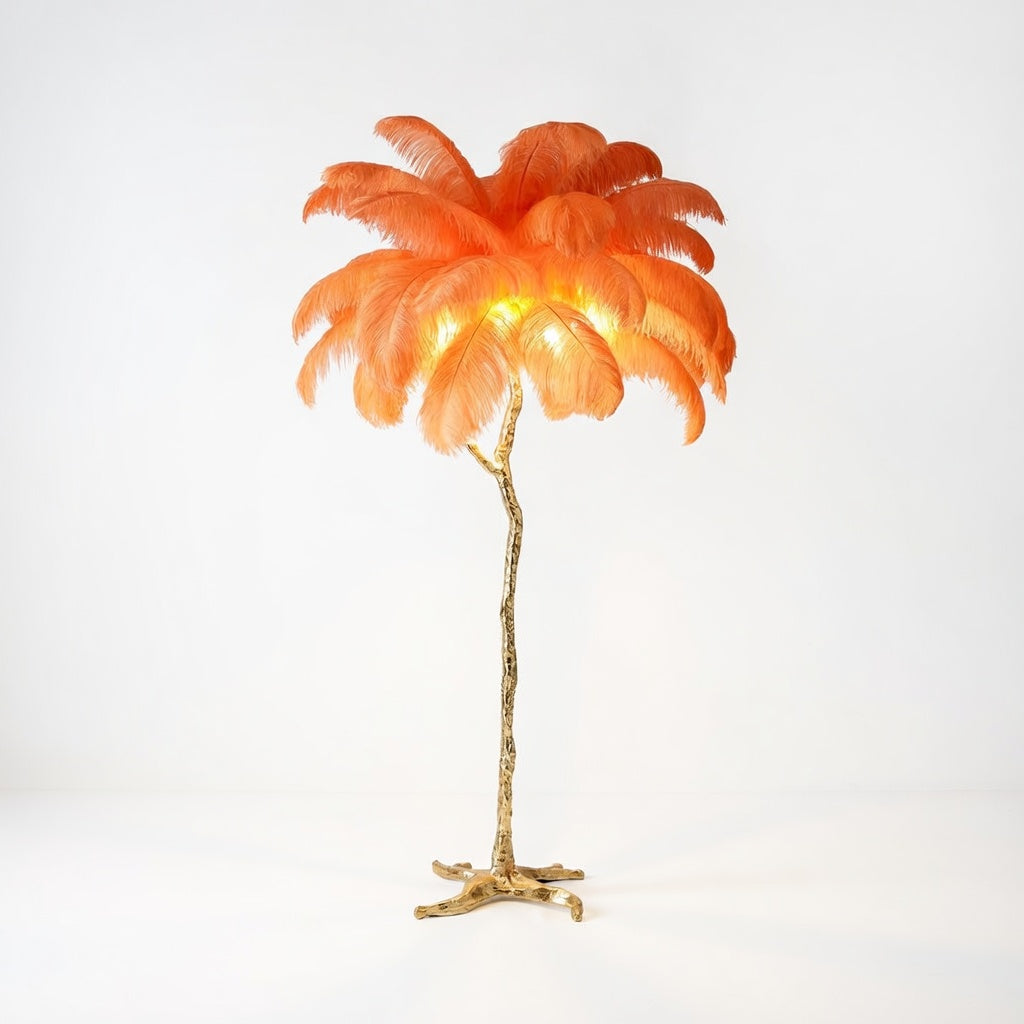 PlumeLuxe | Élégant Lampadaire Design en Plumes Dorées pour Salon