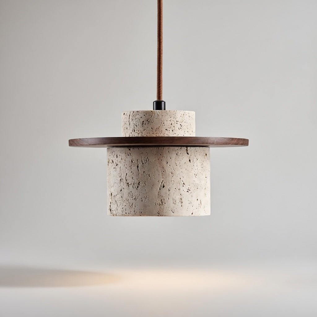 TravertinNature | Élégante Lampe Suspendue en Bois et Pierre Moderne