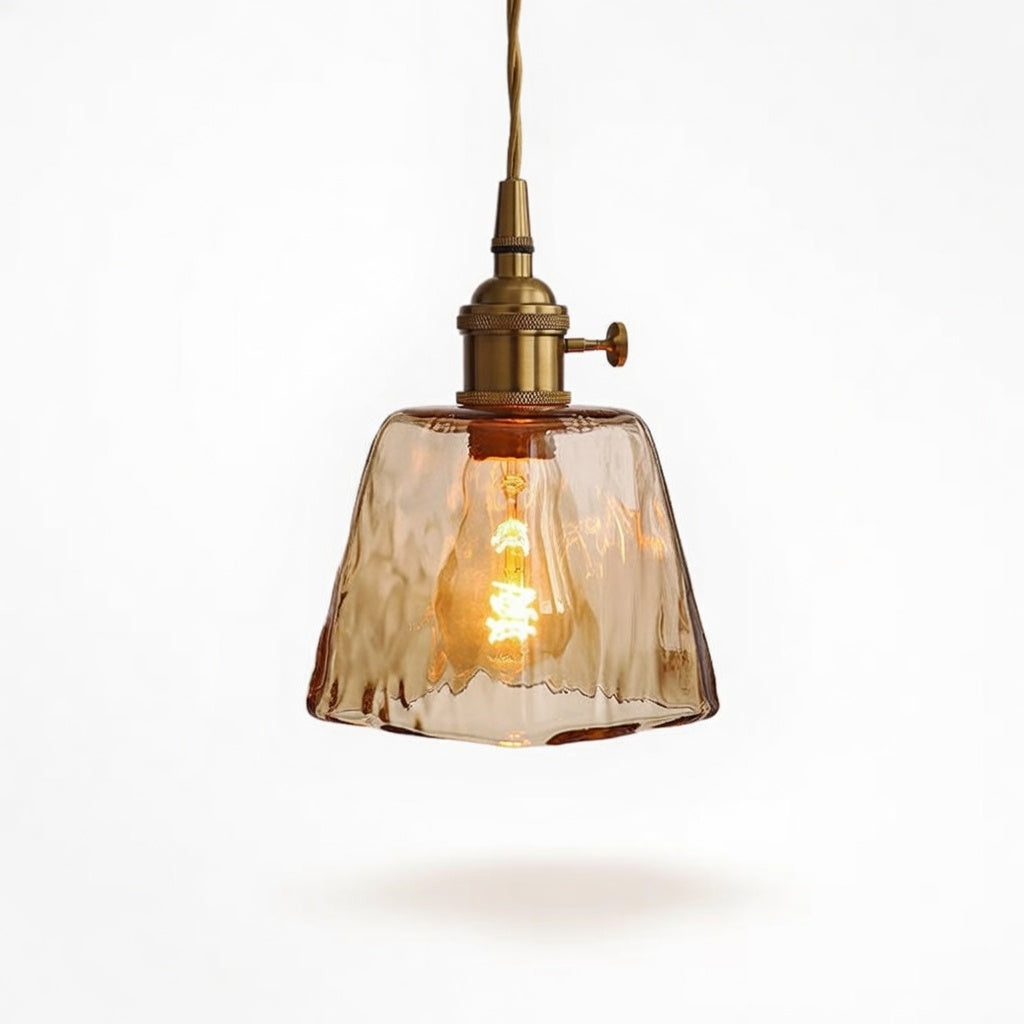 VluroGlass | Élégante Lampe Suspendue en Verre Ambre et Métal Doré