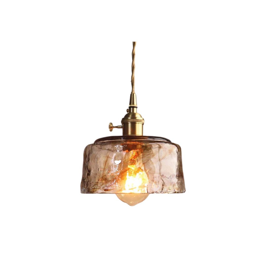 VluroGlass | Élégante Lampe Suspendue en Verre Ambre et Métal Doré 1