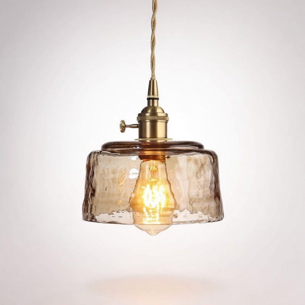 VluroGlass | Élégante Lampe Suspendue en Verre Ambre et Métal Doré