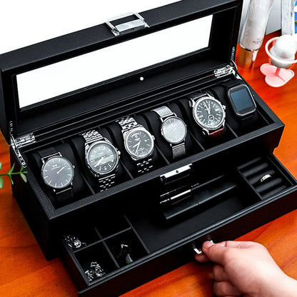 Écrin Noir | Boîte à Bijoux et Montres Plexiglas Clair | Capacité 6 Montres