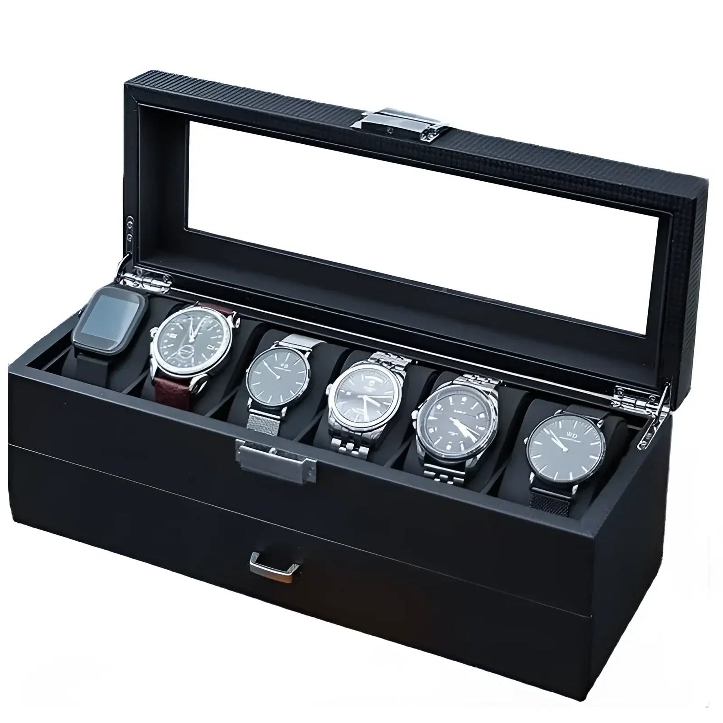 Écrin Noir | Boîte à Bijoux et Montres Plexiglas Clair | Capacité 6 Montres