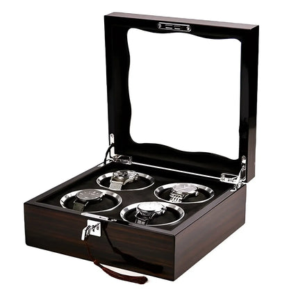 Ligne | Boîte à montres 4 emplacements Couvercle verre | Écrin raffiné pour expo