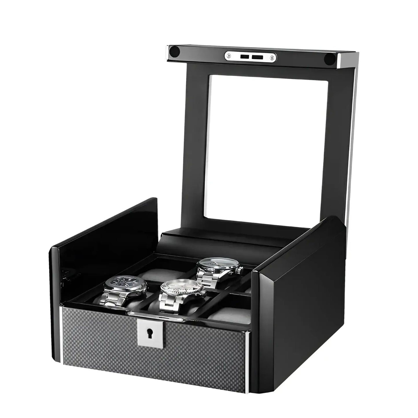 Ébène Série | Boîte Montres Obsidienne 6 Emplacements Cuir Carbone | Protection