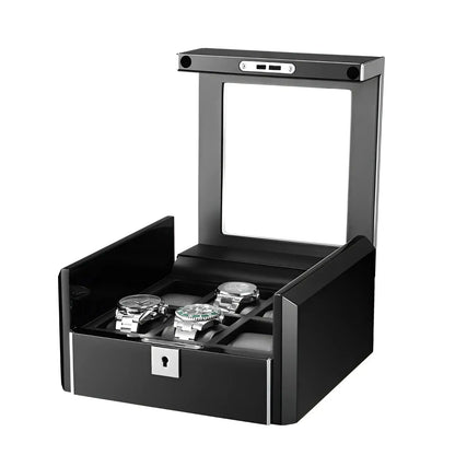 Ébène Série | Boîte Montres Obsidienne 6 Emplacements Cuir Carbone | Protection