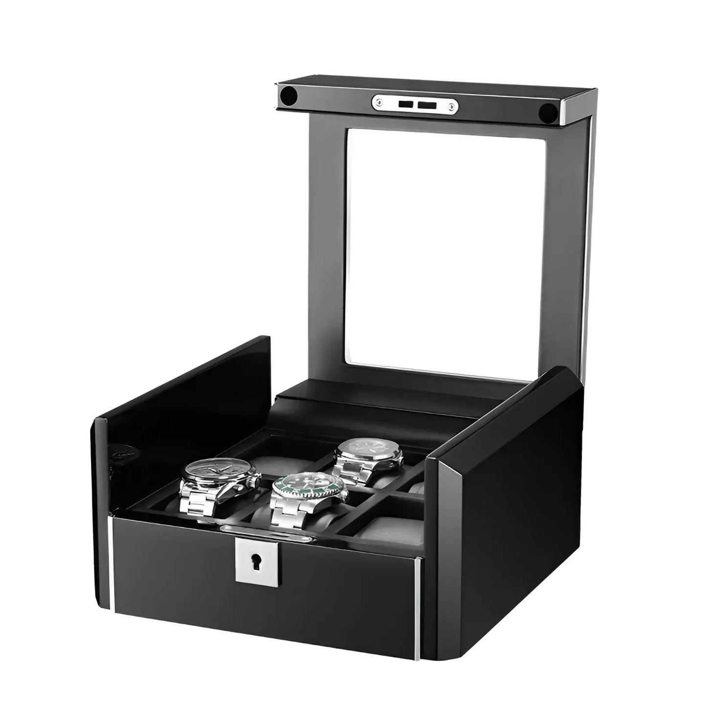 Ébène Série | Boîte Montres Obsidienne 6 Emplacements Cuir Carbone | Protection
