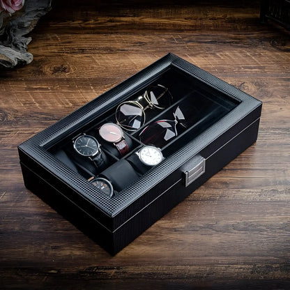 CarboneLine | Boîte Montres Lunettes Couvercle Verre | Élégante Pour Organiser