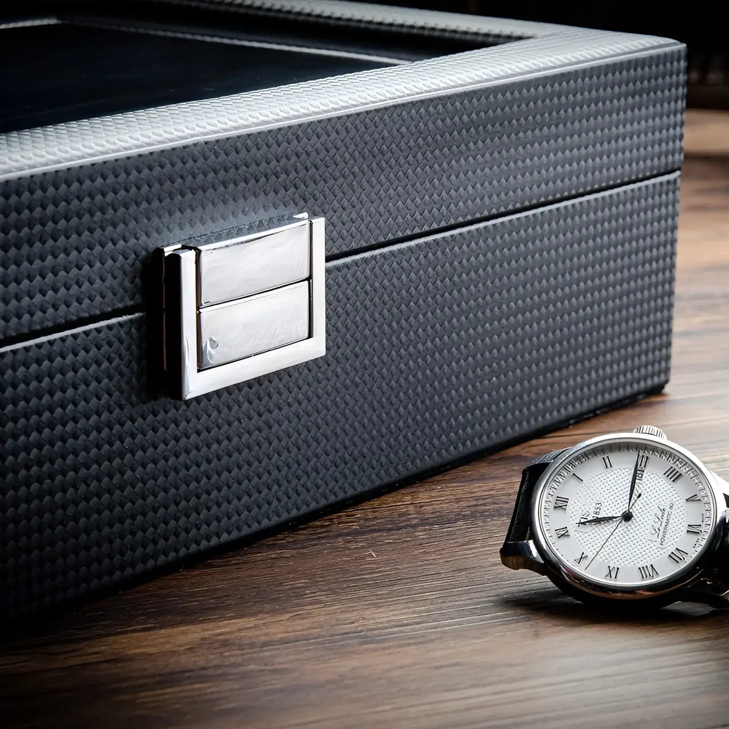CarboneLine | Boîte Montres Lunettes Couvercle Verre | Élégante Pour Organiser